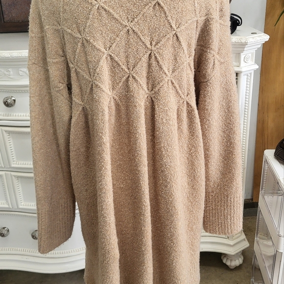 Free People Over Sized Sweater Dress Sz M Tan - Picture 5 of 8